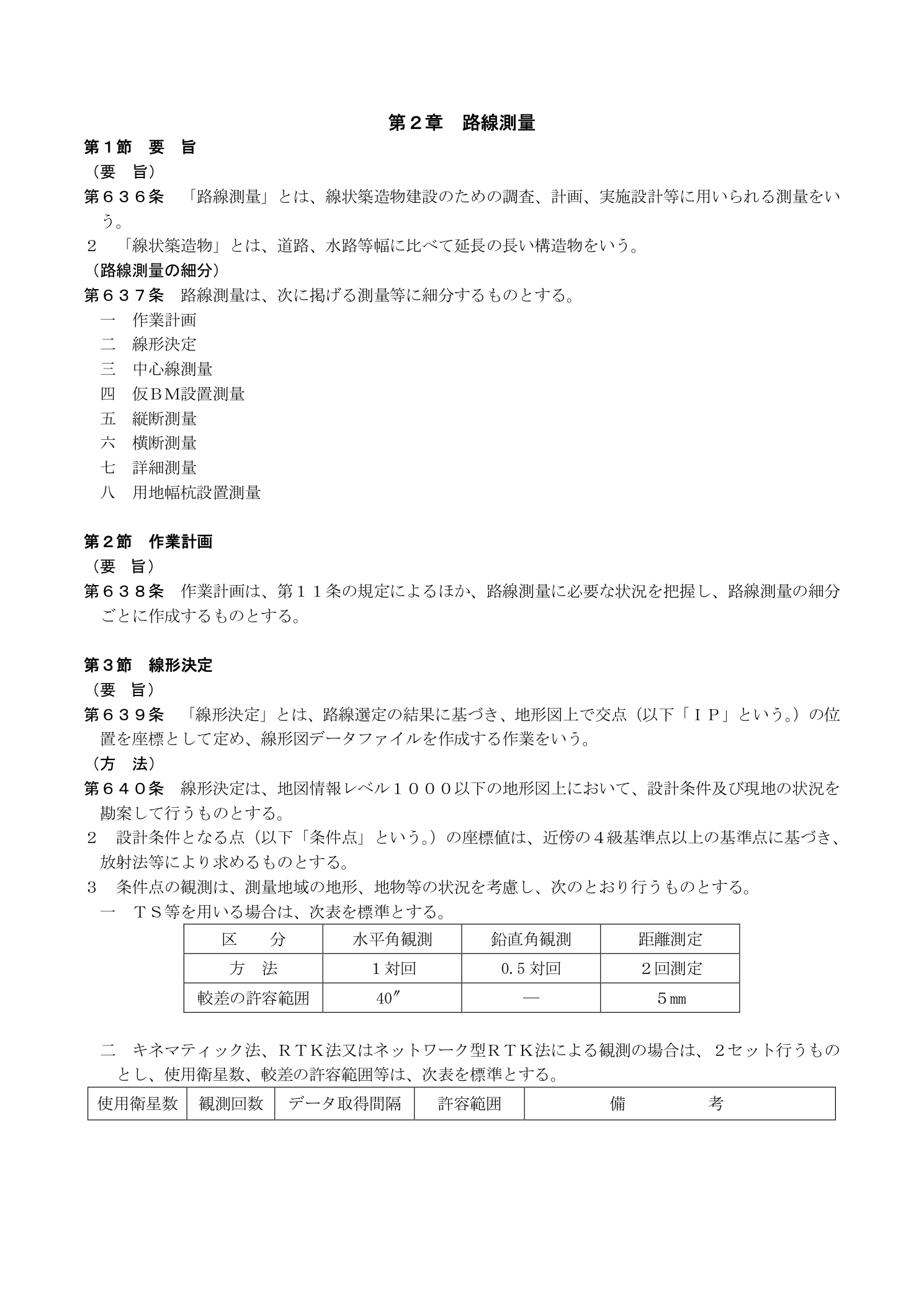 作業規程の準則 第5編 応用測量 第2章 路線測量 要旨