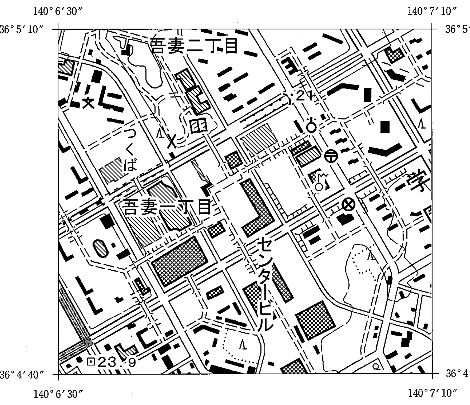 図23　1/25,000地形図の一部（つくば・交番の読図）
