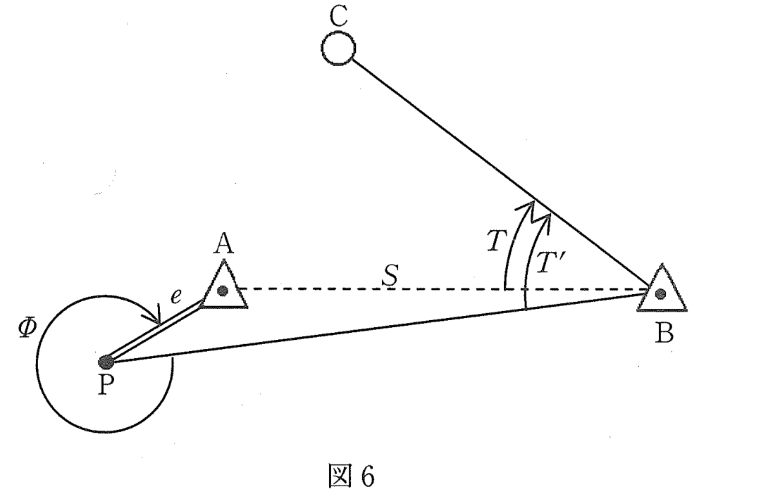 図6 偏心観測 既知点A・B・新点C・偏心点P