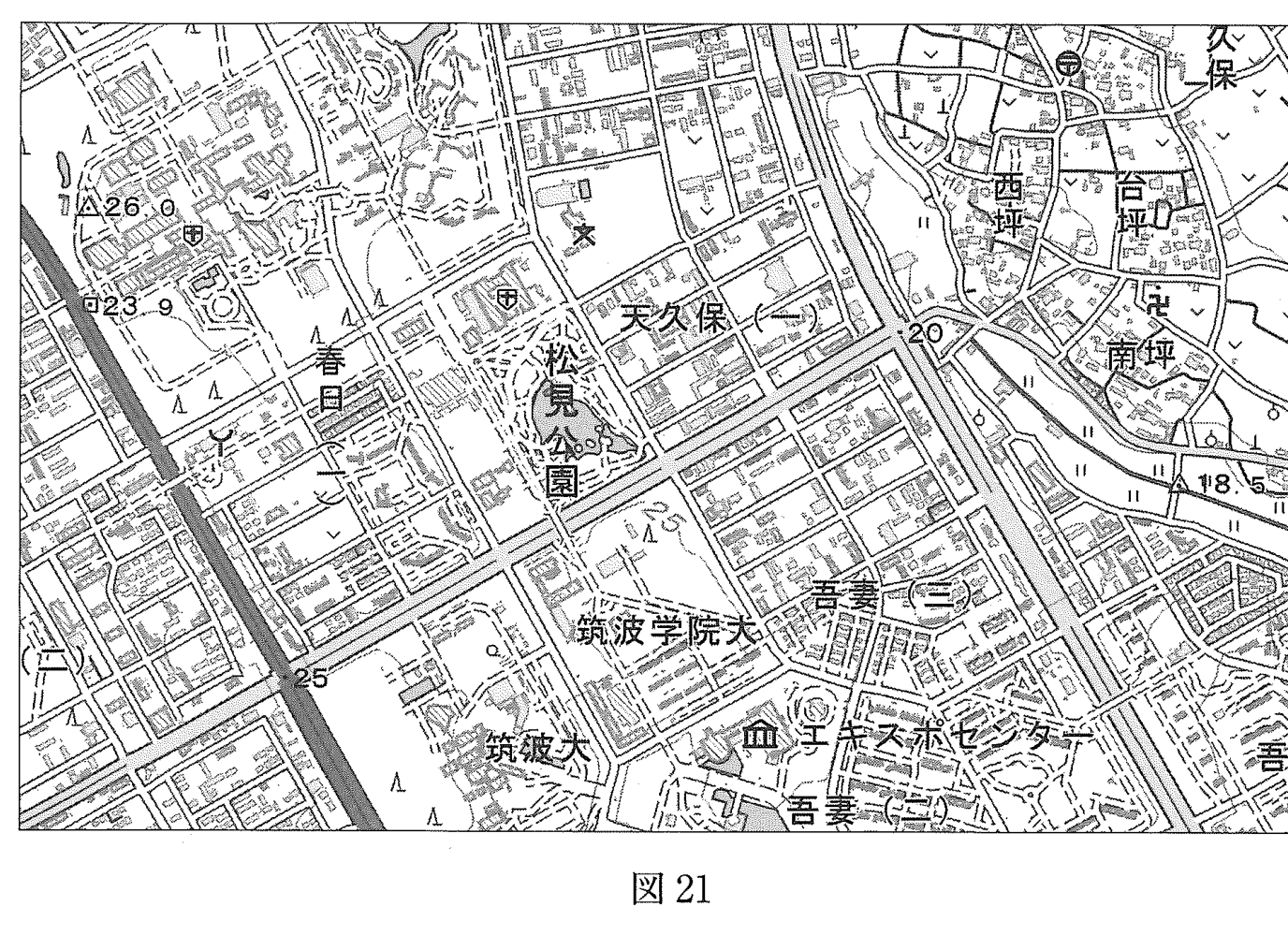 図21　電子地形図25000の一部（消防署の読図・縮尺変更・一部改変）
