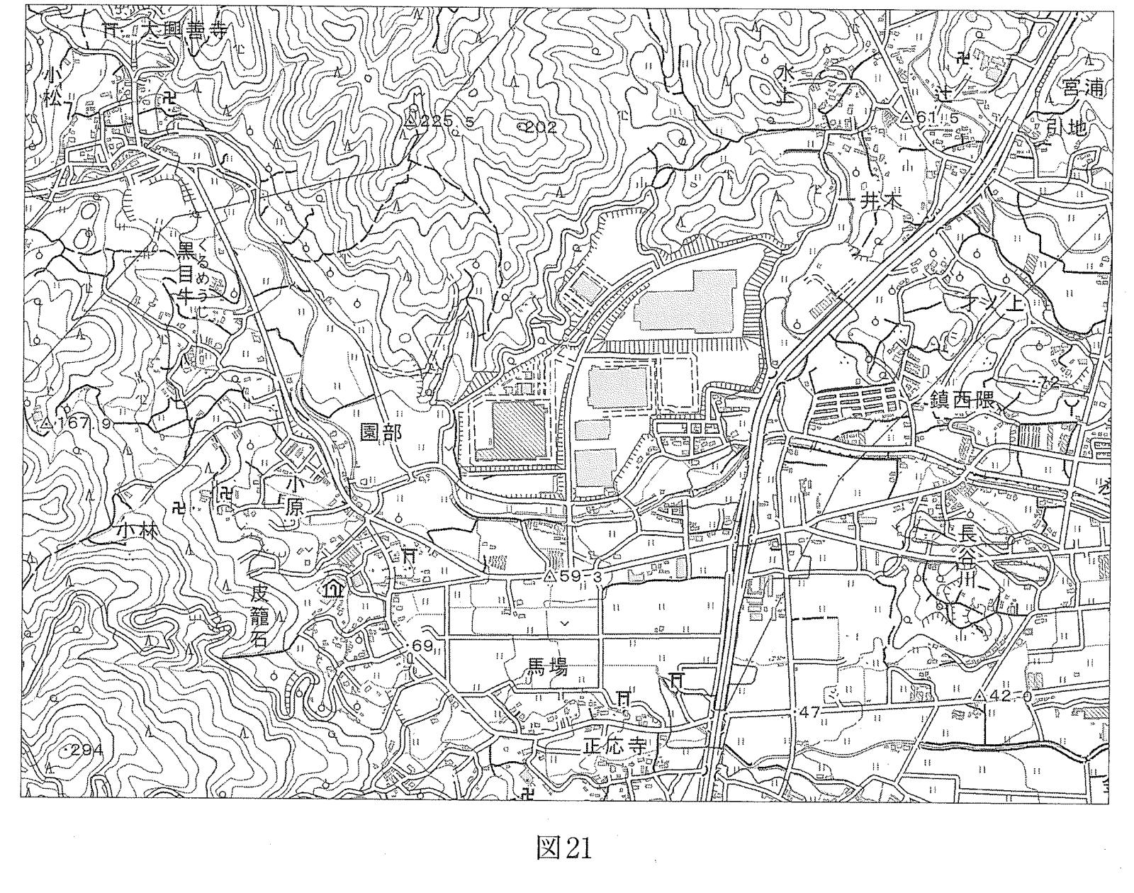 図21　電子地形図25000の一部（老人ホームの読図・縮尺変更・一部改変）